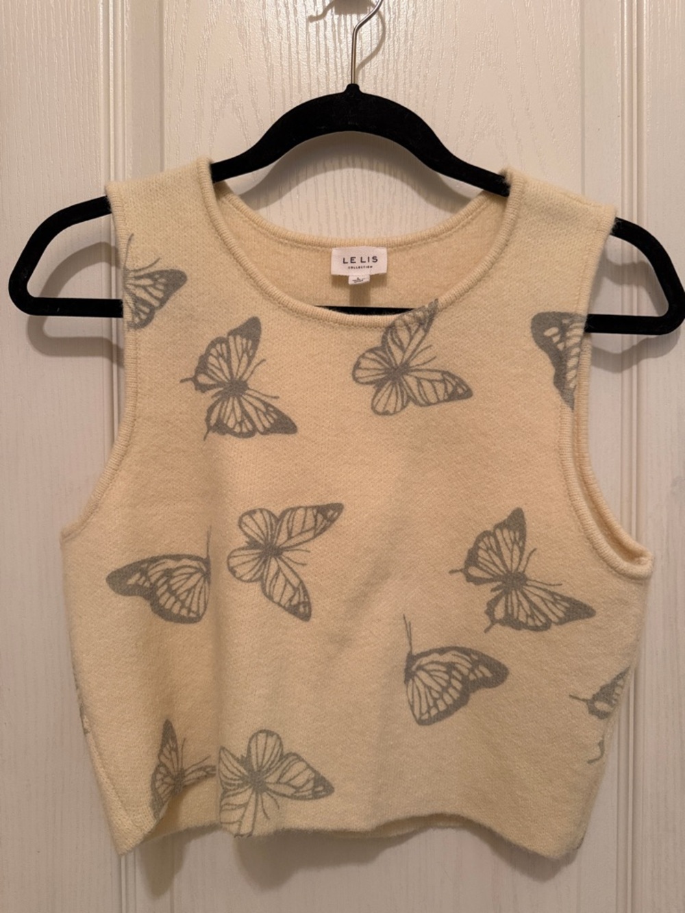 Le Lis Cream Tank Top with Gray Butterfly Print